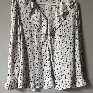 Ann Taylor Floral Ruffle Blouse - White and Black
